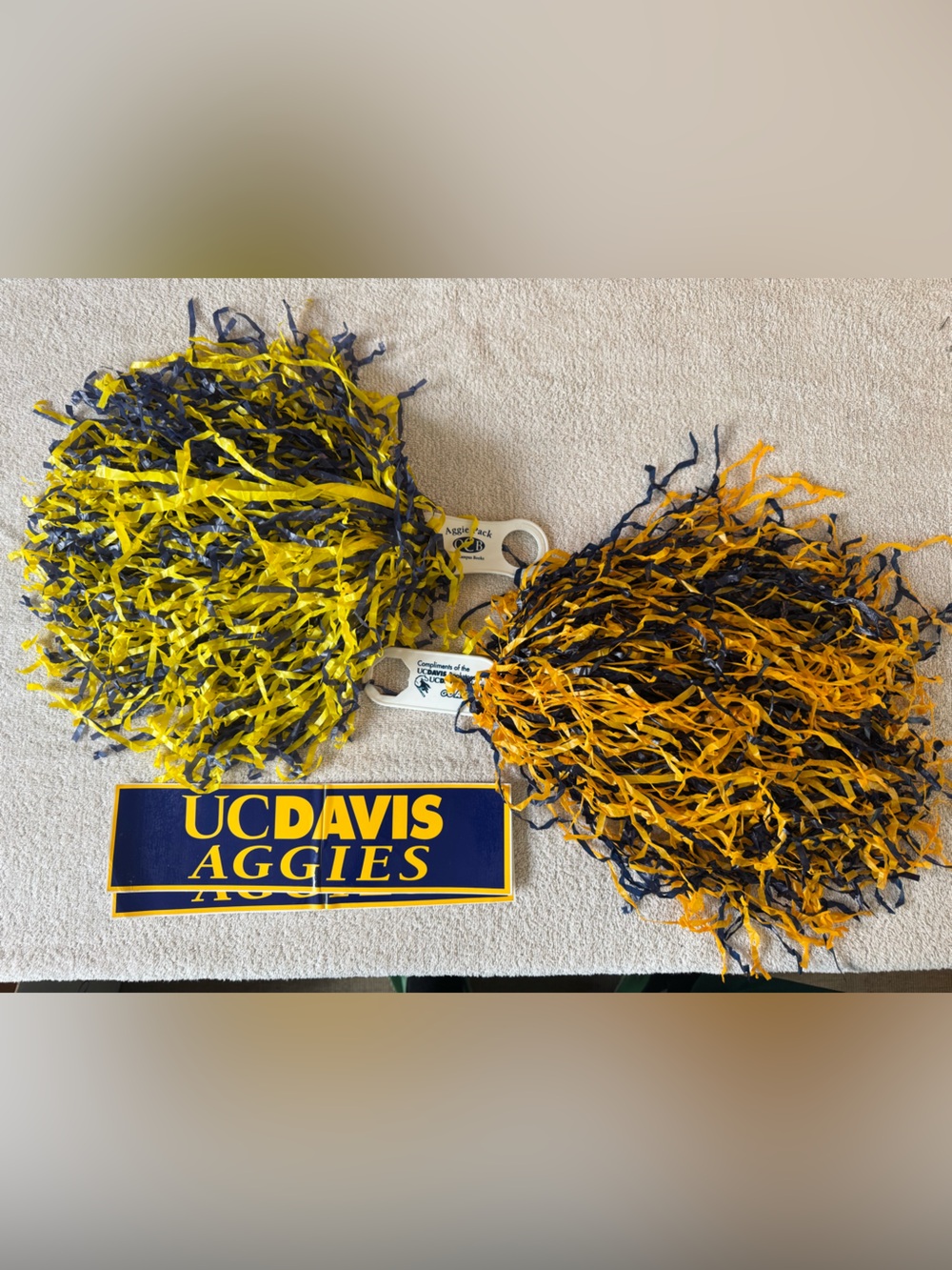 UC Davis Aggies Navy and Gold Pom-Pom Set and stickers